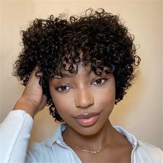 Human Hair Short Curly Wigs 6 Inch Natural Black Pixie Cut Afro Kinky Curly Wigs