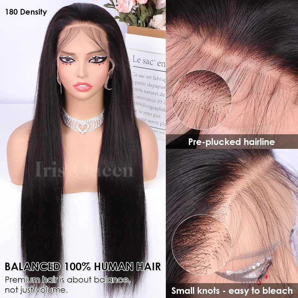 Iris Queen 12A Straight HD Transparent Lace Front Wigs Human Hair Pre Plucked…