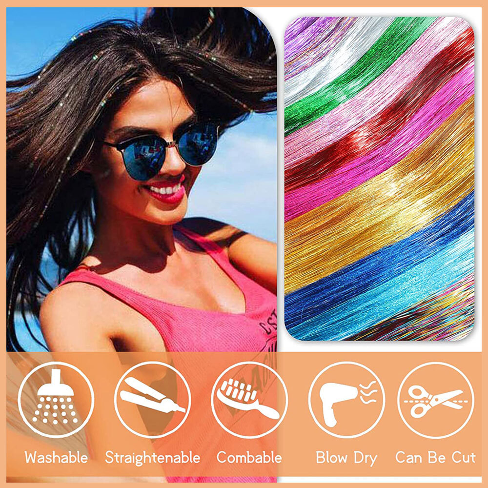 Sparkle Hair Tinsel Holographic Glitter Extensions Tinsel Kits False Hairstyling