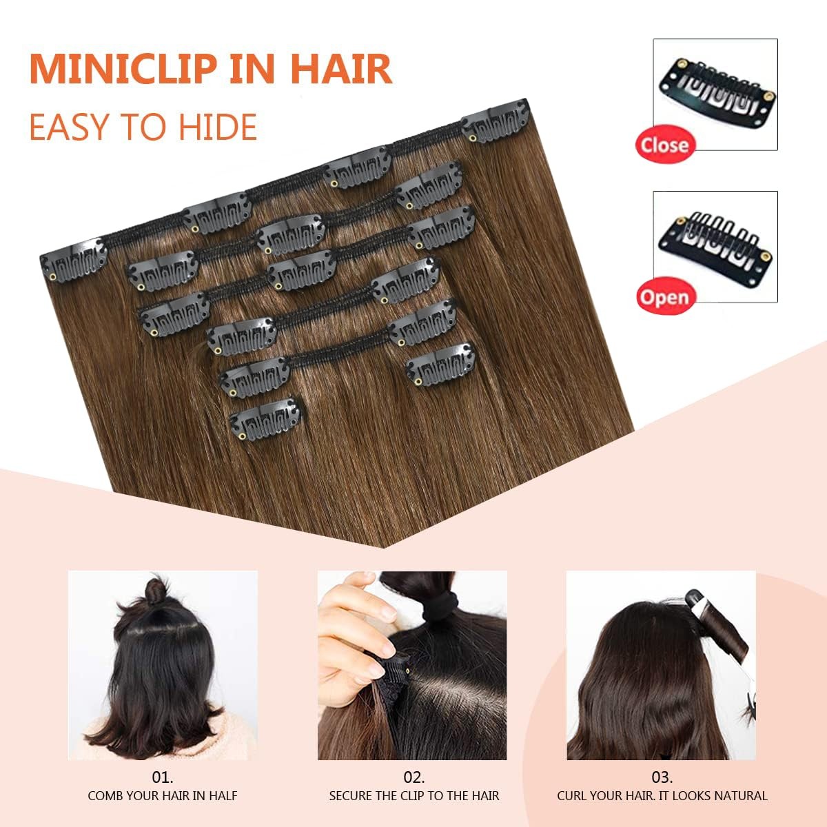 Light Brown Hair Extensions Clip in Human Hair 18 Inch 70g 7pcs Remy Hair Sil…