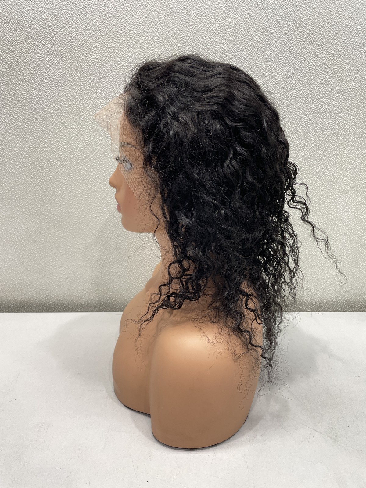 Natural Black Curly Human Hair Blend 13×4 Lace Front Wig, 16″