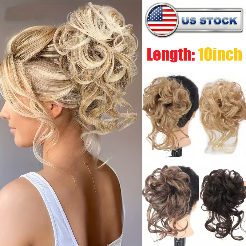 Natural Curly Messy Bun Hair Piece Scrunchie Updo Hair Extensions Real as Human