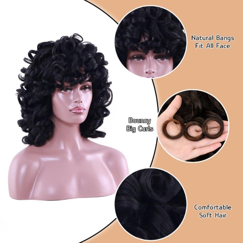 Multi-color Short Afro Kinky Curly Wig Synthetic Full Head Wig For African Women