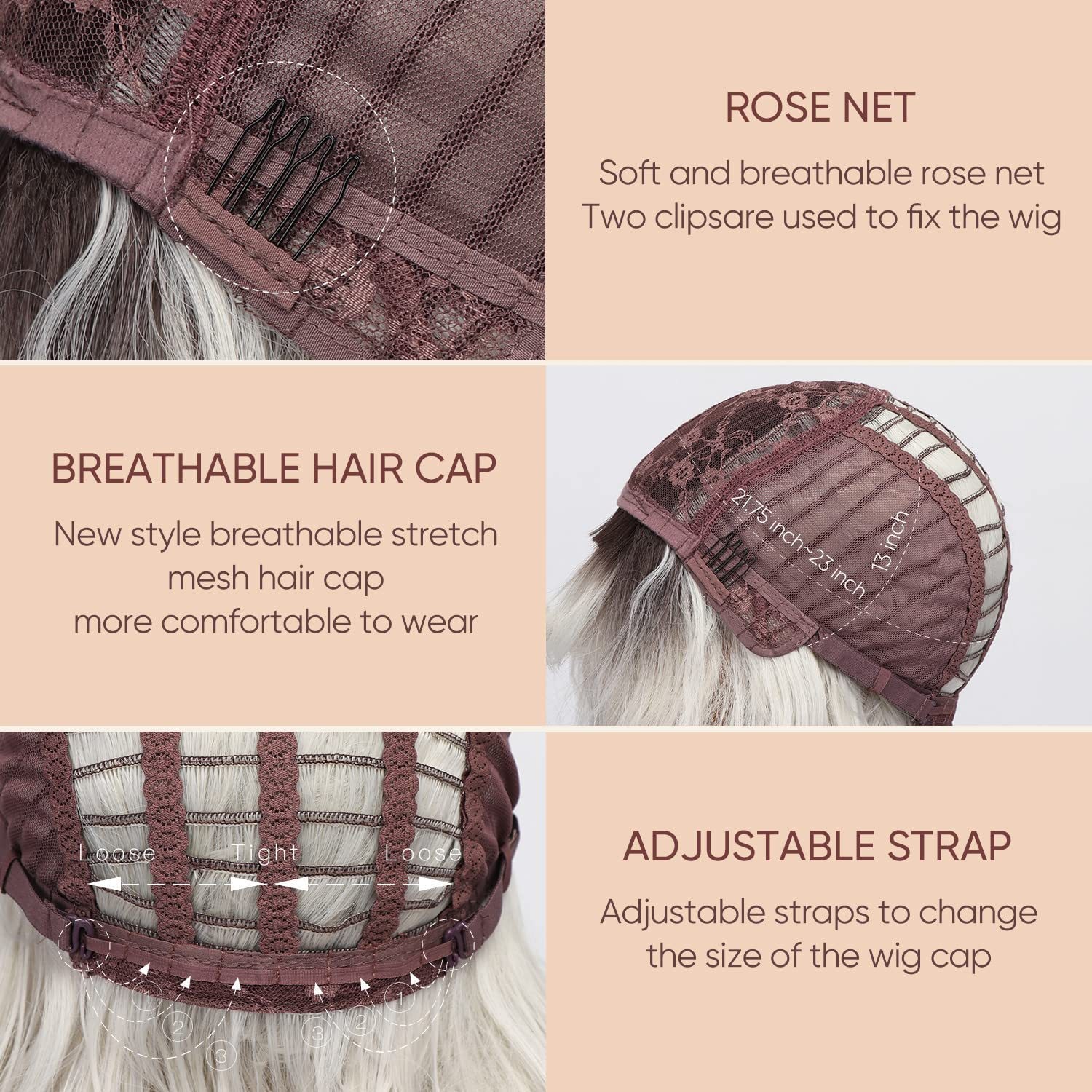 Multi-color Blunt Bangs Short Water Wave Curly Wig for Women Rose Net Synthetic