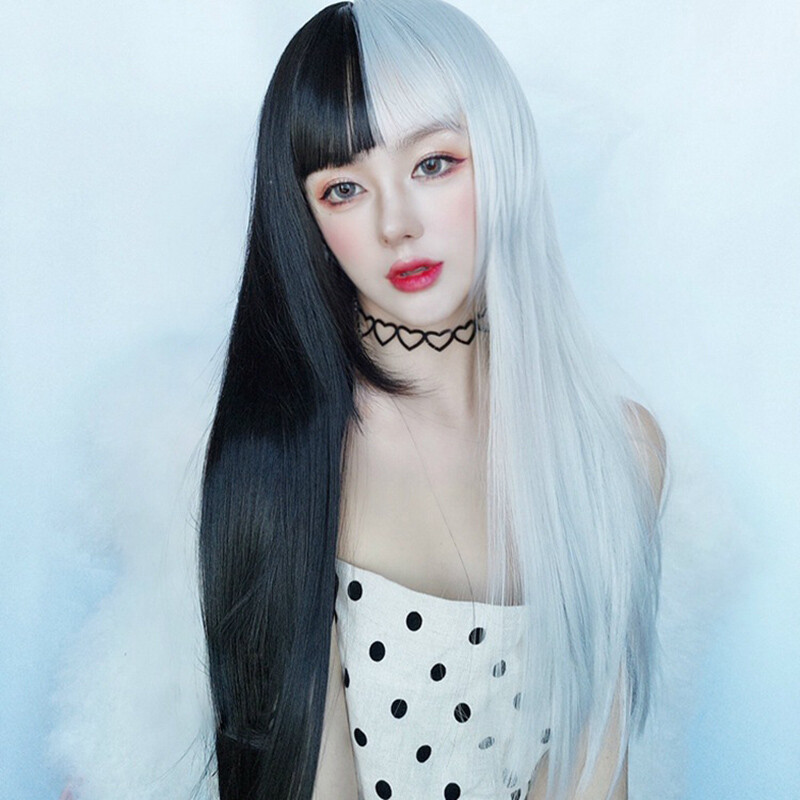 Two-tone Long Straight Hair Japanese Harajuku Wig Lolita Princess Kawaii Woman’s