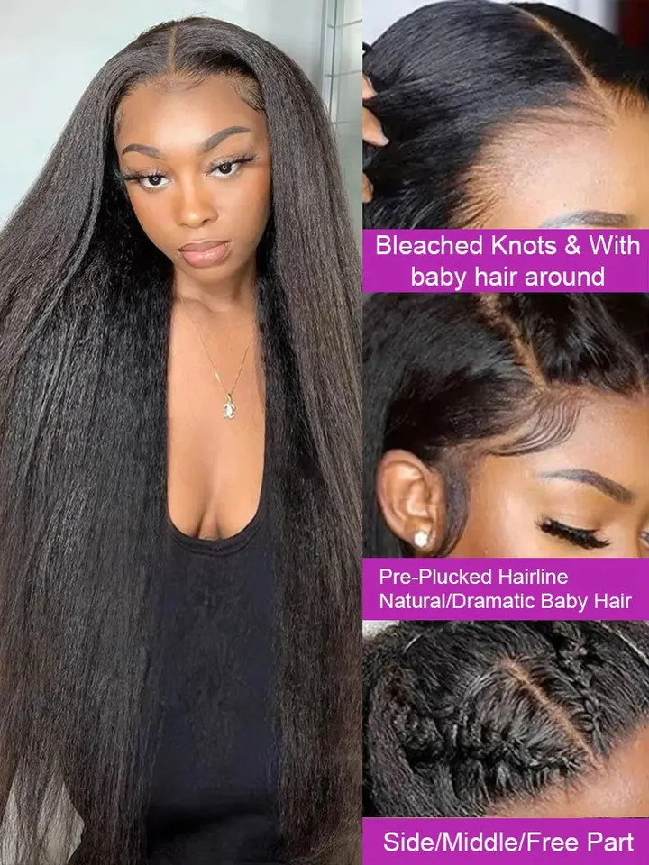 Kinky Straight Human Hair Wig 5×5 Transparent Lace Front 250 Density Remy