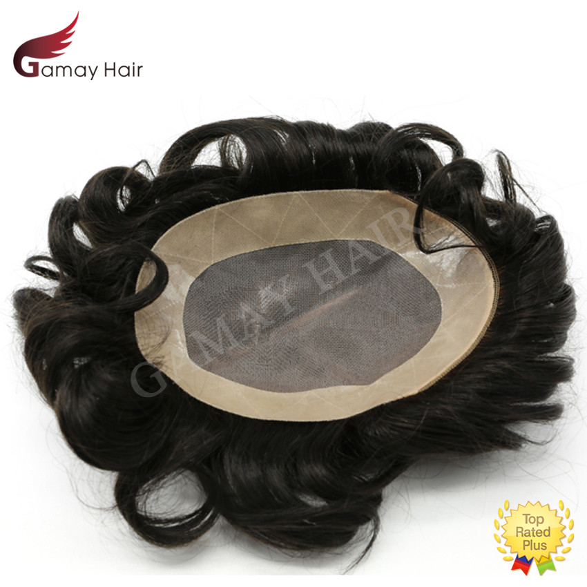 Fine Mono Mens Toupee Hairpieces Poly Skin Around Human Hair Replacement Systems