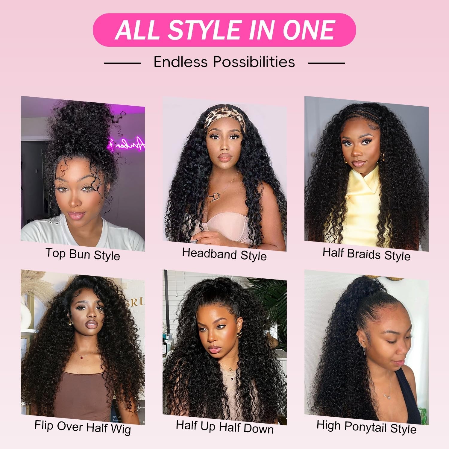 Water Wave Half Wig 22″ Human Hair – Beginner Friendly, Glueless, Clip-In, Natur