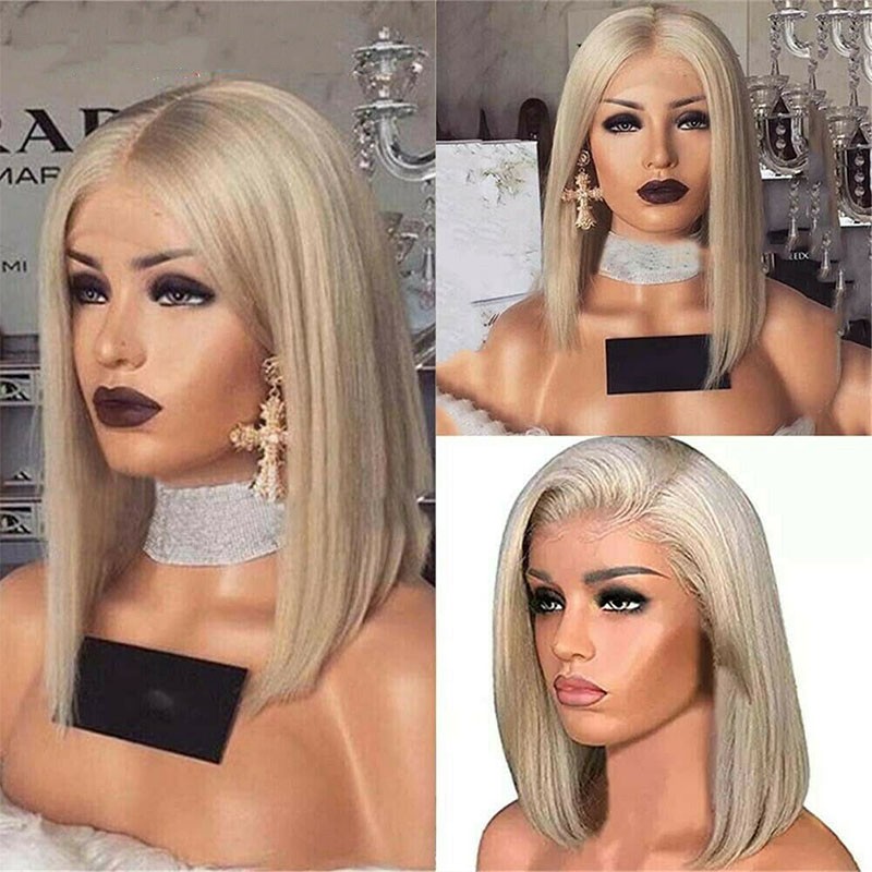 Blond Straight Hair Wigs with Lace Front Women Short Synthetic Wig Shoulder Long