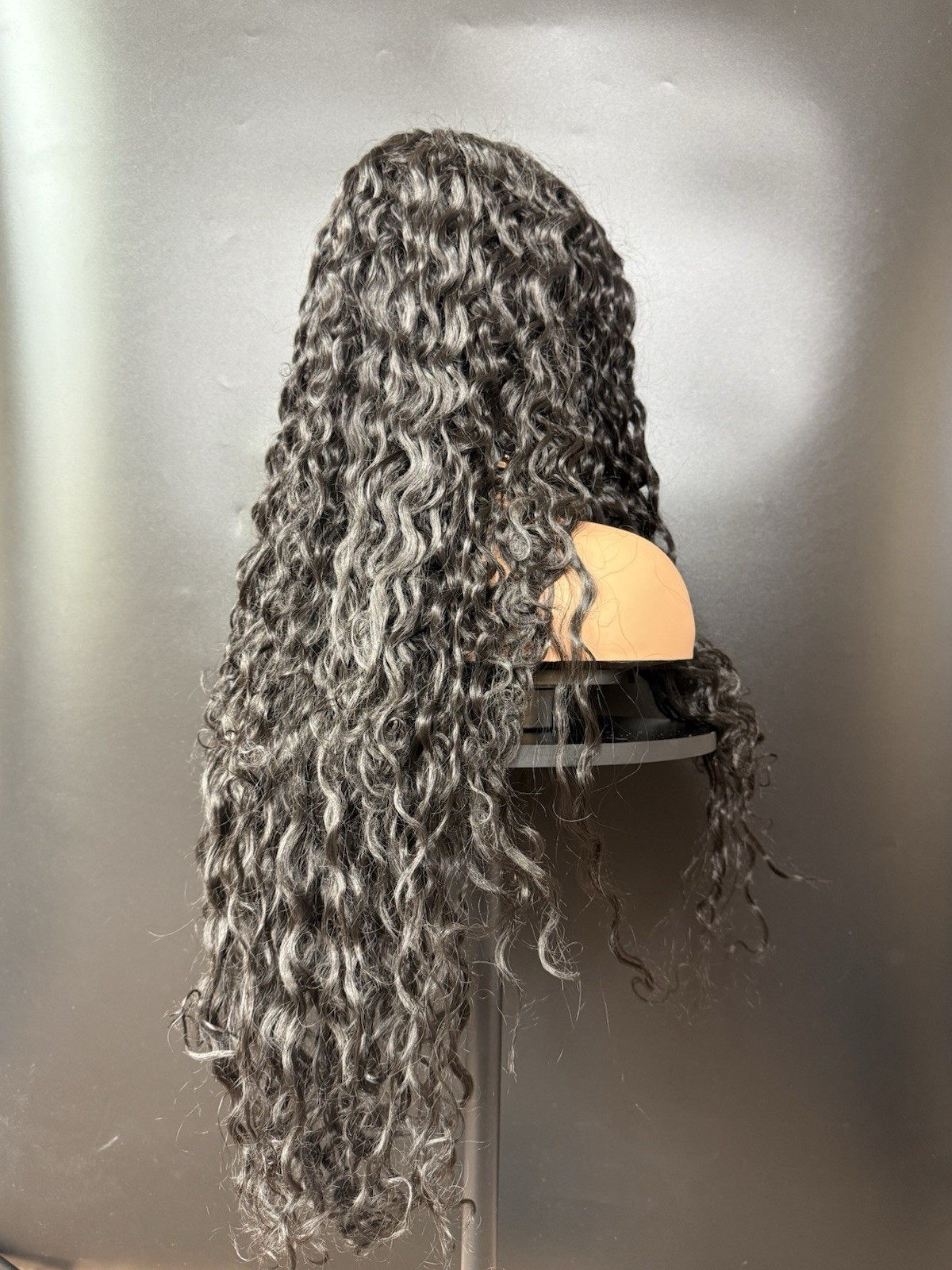 Black Wig Faux Lace 26 Inches Long Middle Part Spiral Curly
