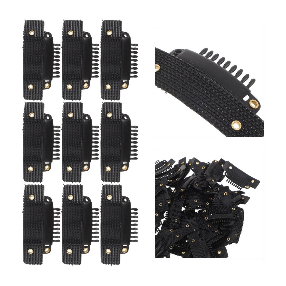 50Pcs Peel and Stick U Shape Snap Wig Clips Durable Plastic Metal Black