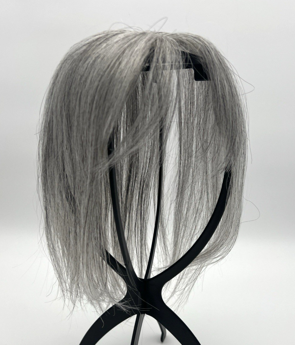 Light Gray Black Shade Side Bangs 100% Human Hair 10in Hair Topper