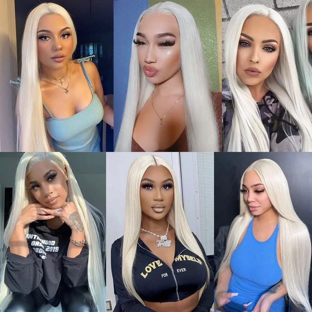 Long Straight Lace Front Wig Bleach blonde Women Synthetic Hair Heat Resistant