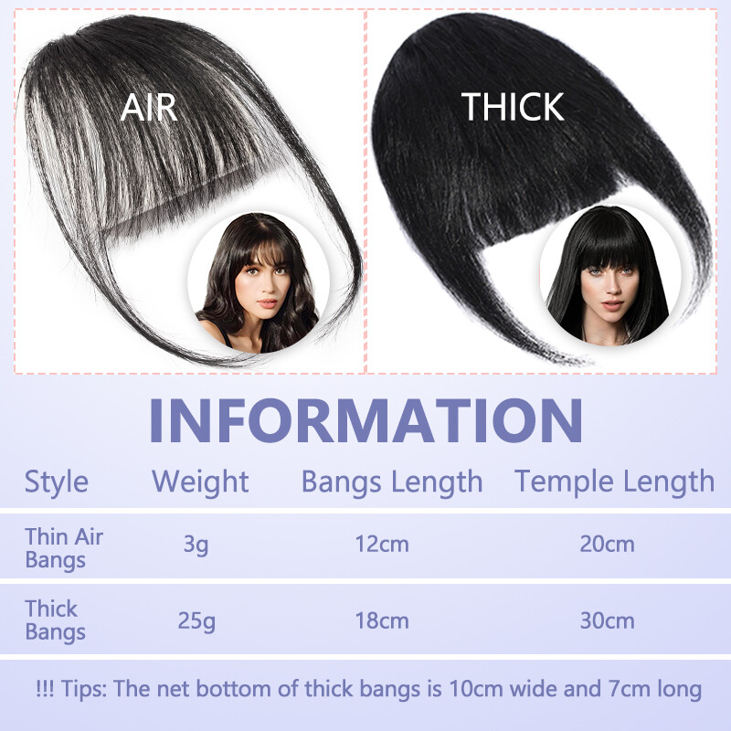 Thin/Thick Fringe Bangs Clip In 100% Remy Human Hair Extensions Hairpiece Topper