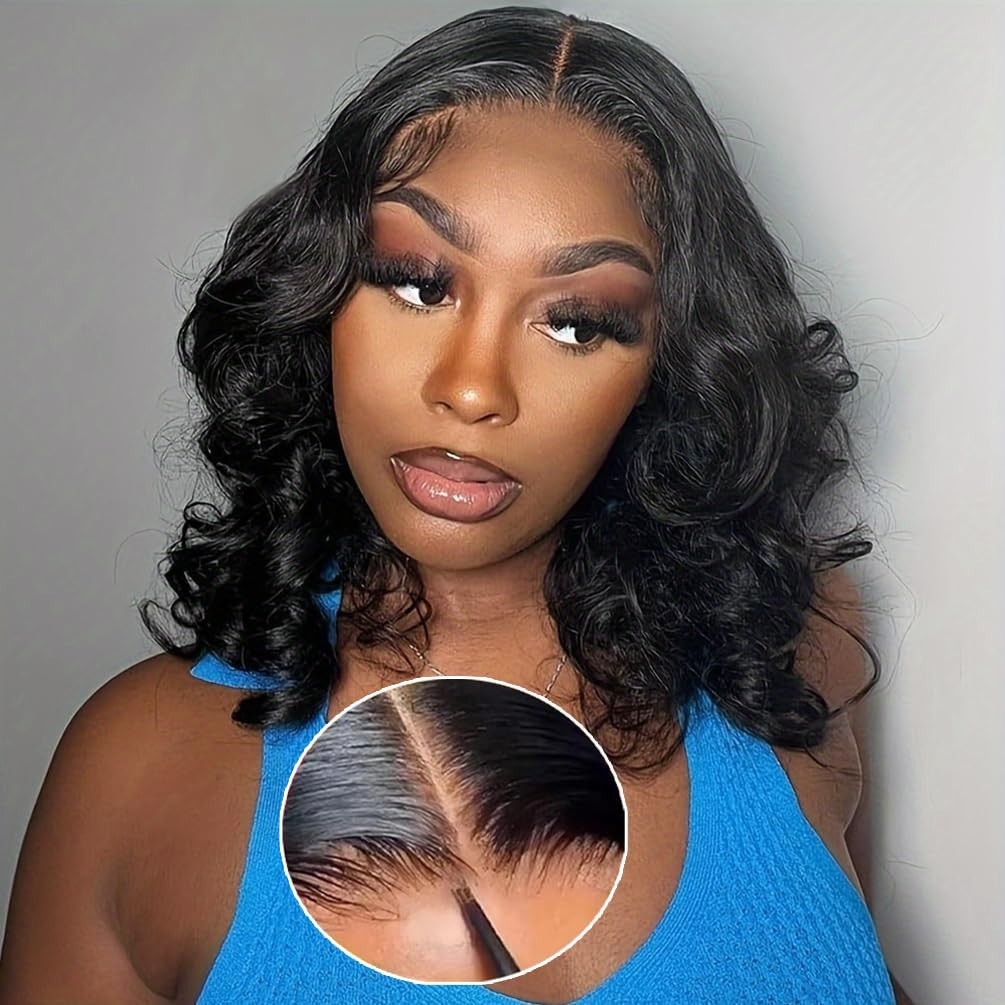 Wear and Go Glueless Wigs Human Hair Pre Plucked Pre Cut 4×4 Body Wave Bob Wig