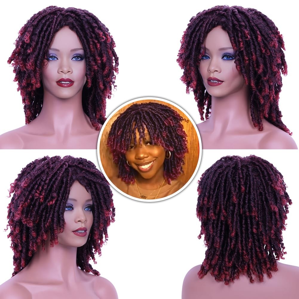 6 Inch Short Dreadlock Wigs for Black 99J Wine Red Synthetic Hair Afro Curly …