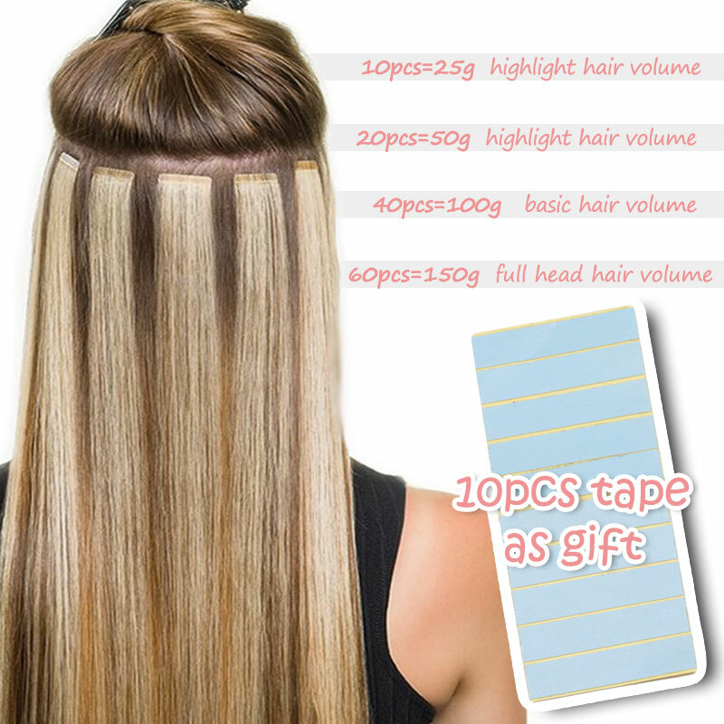 Thick 20-60pcs Tape In Remy Human Hair Extensions Skin Weft FULL HEAD BALAYAGE w