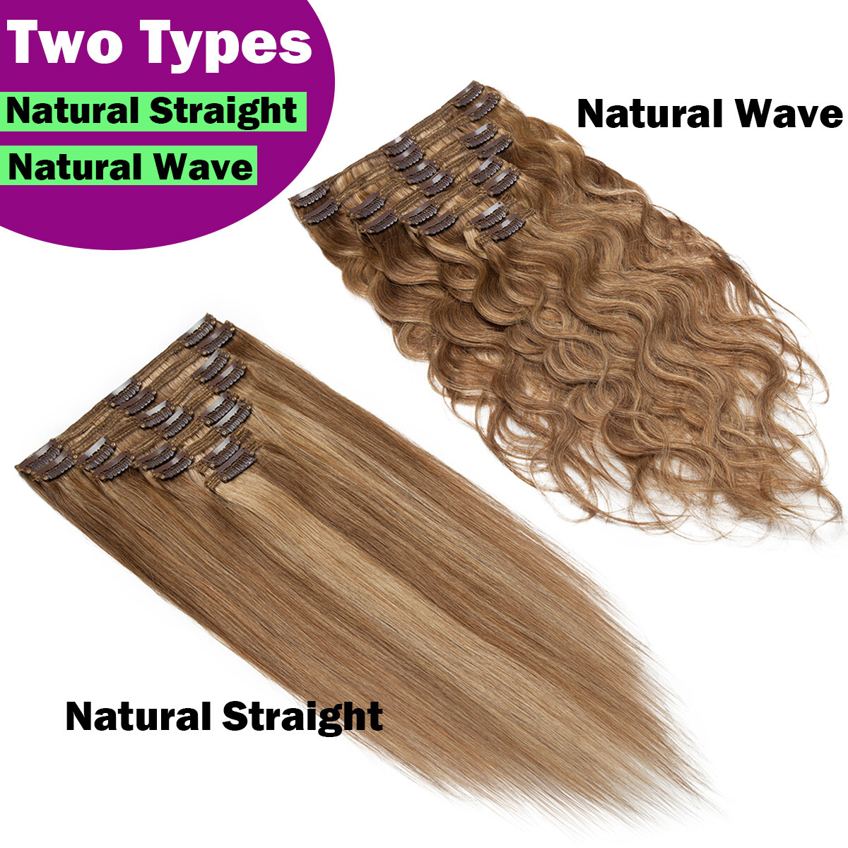 100% Real Soft Double Weft Clip In Remy Human Hair Extensions Full Head Thick US