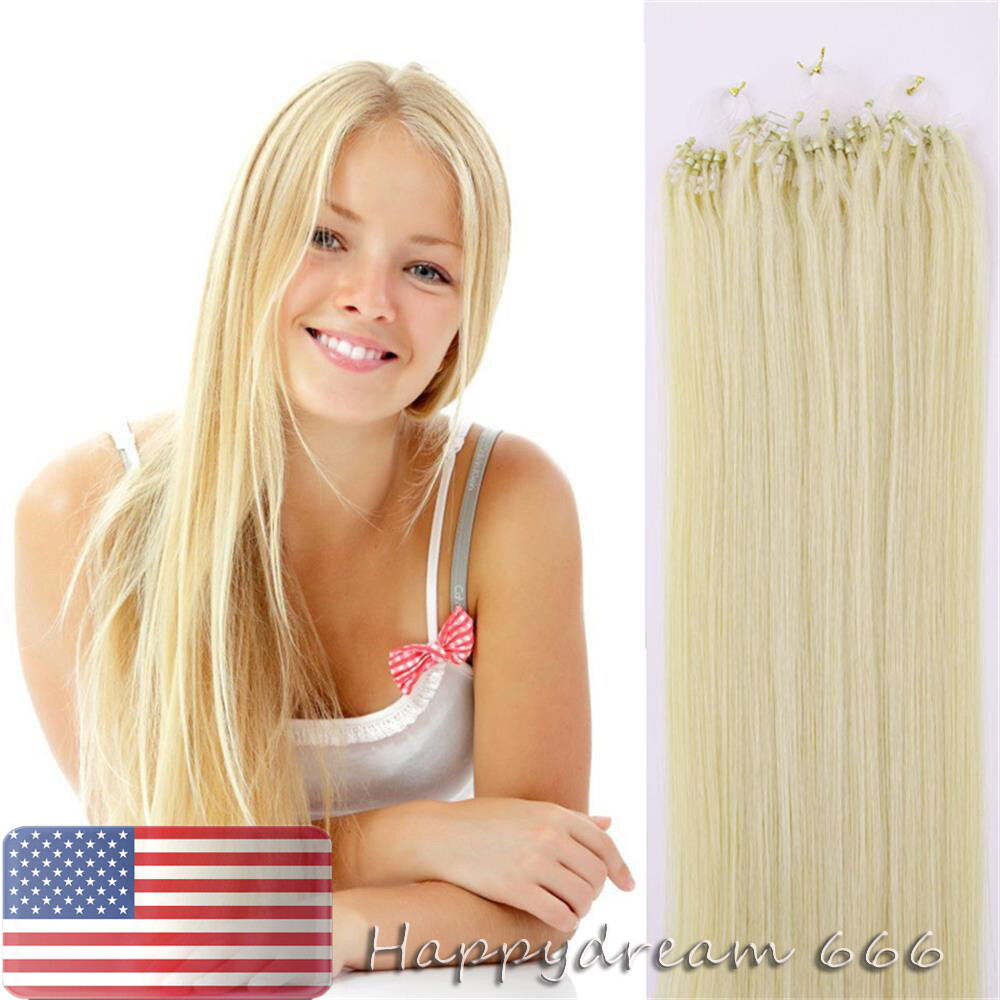 Micro Loop Ring Remy Human Hair Extensions Micro Bead Links Russian Hair 100-200