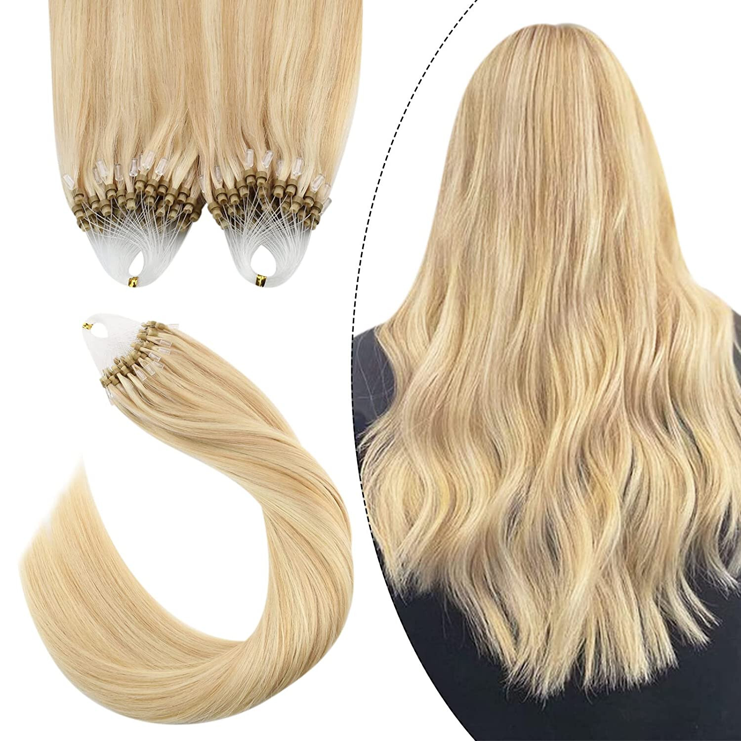 Easy Loop Micro Real Human Hair Extensions Micro Beads Link Russian Hair 16-26in
