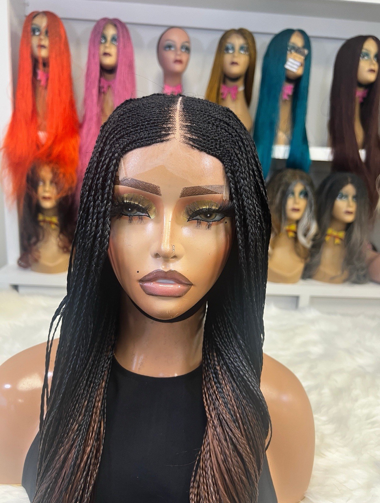 Fulani Braids Long Curly Ombre Silky Wig for Women