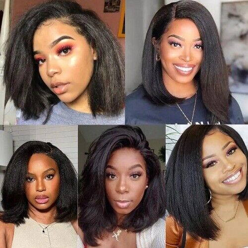 Glueless Kinky Straight 13×4 Lace Front Wig BOB 4×4 Closure Wig Pre Plucked