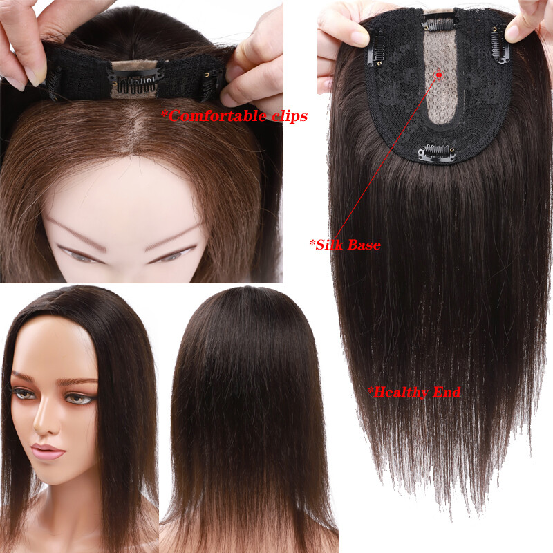 AAA 100% Virgin Remy Human Hair Silk Base Women Topper Hairpiece Toupee Wigs 8″