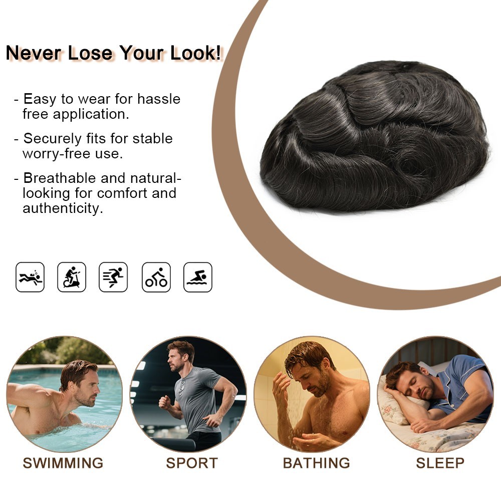 Super Thin Skin Toupee for Men Human Hair Piece for Men V-Looped PU Mens Toupee