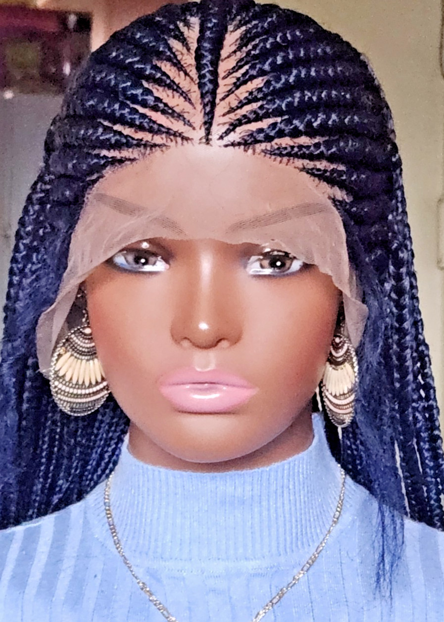 Handmade box Full Lace Cornrow wig 1B mix Dark blue