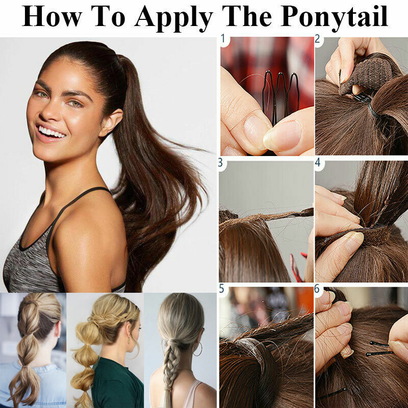 26″ 140g Clip in Wrap On Ponytail Hair Extensions Long Straight Thick As Human
