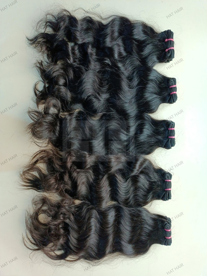 14 inch Raw Indian Wavy Human hair extensions Machine weft, Raw Unprocessed bund
