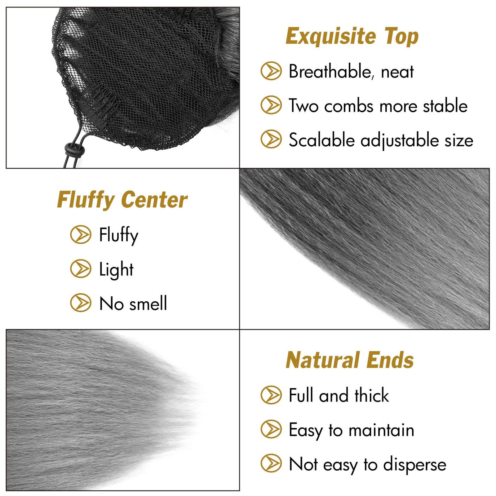 Grey Yaki Straight Drawstring Ponytail for Women 16inch Salt and Pepper Yaki …