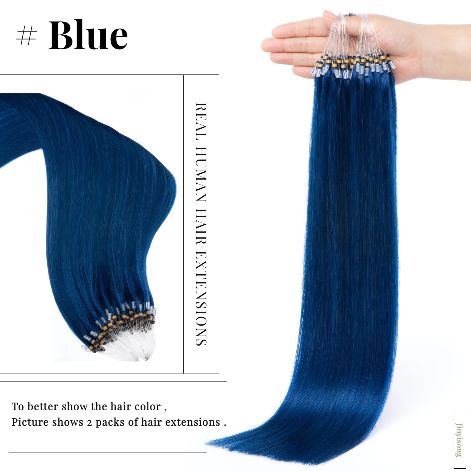 Jinyisong Microlink Hair Extensions Human Hair Blue Color Bead Hair Extensions
