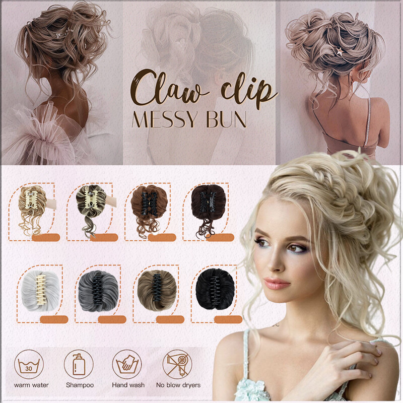Clip on in Messy Bun Curly Hair Piece Extensions Hair Wedding Claw Clip AS REAL