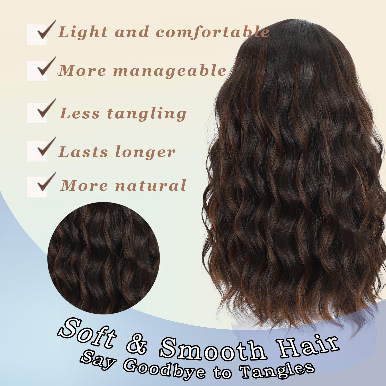 Dark Brown Wig with Highlight Wigs for Women 18 Inch Medium Length Short Wavy…