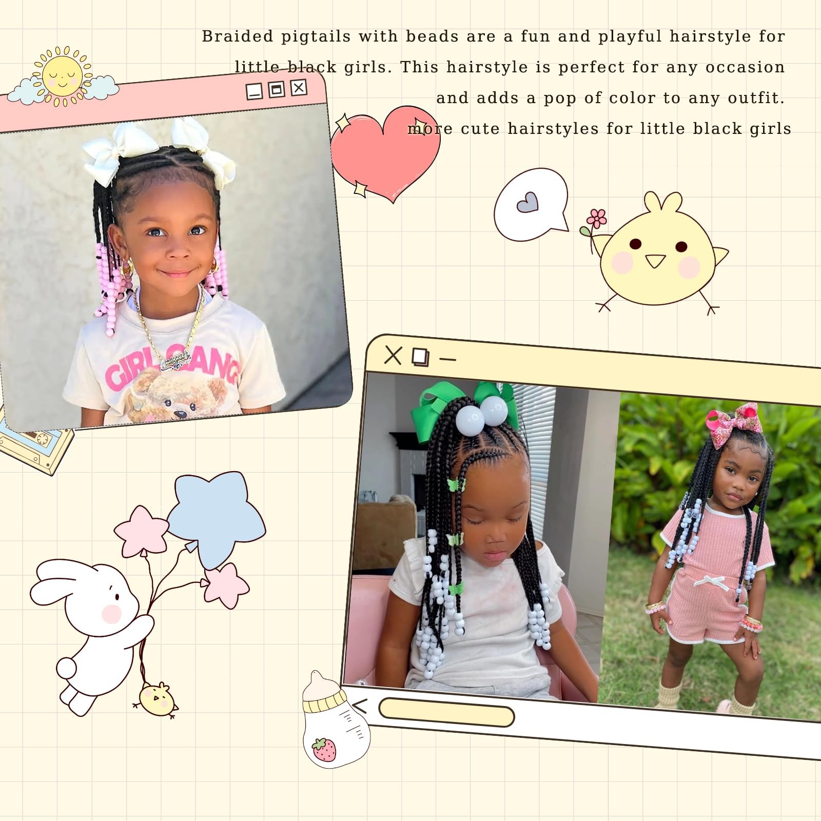 WSTAR 2 Pieces Kids Ponytail With Beads Box Braided Ponytails Hair Extensions…