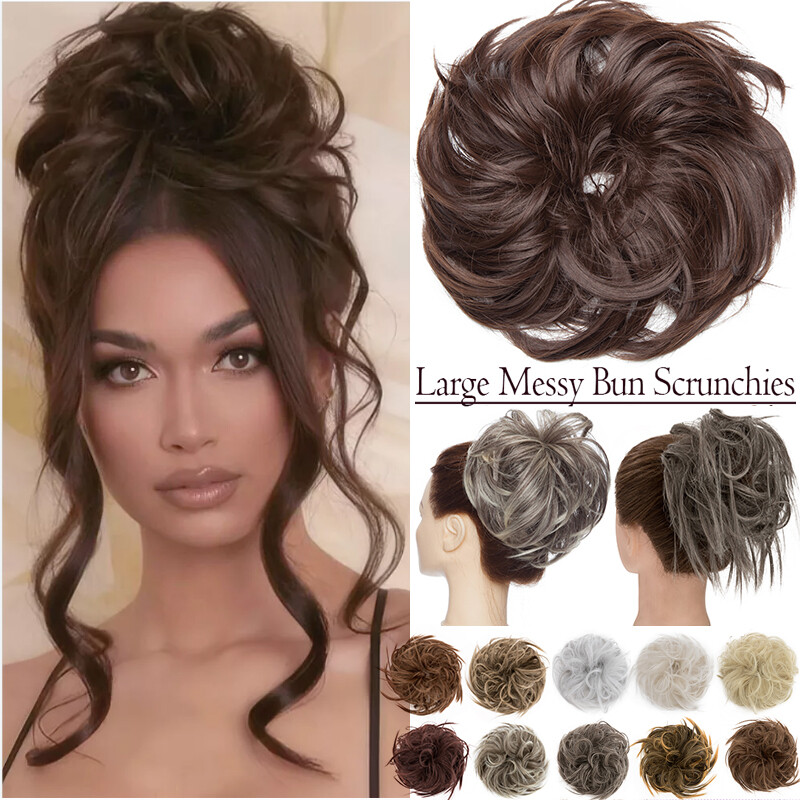 LARGE Real Thick Messy Bun Hair Piece Scrunchie Updo Wrap Extensions as Human US