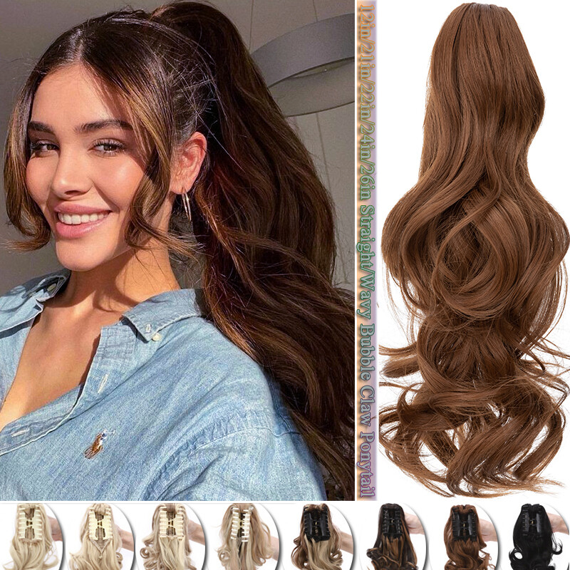Claw Clip Ponytail Hair Extensions Real As Human Pony Tail Long Wavy Hairpiece