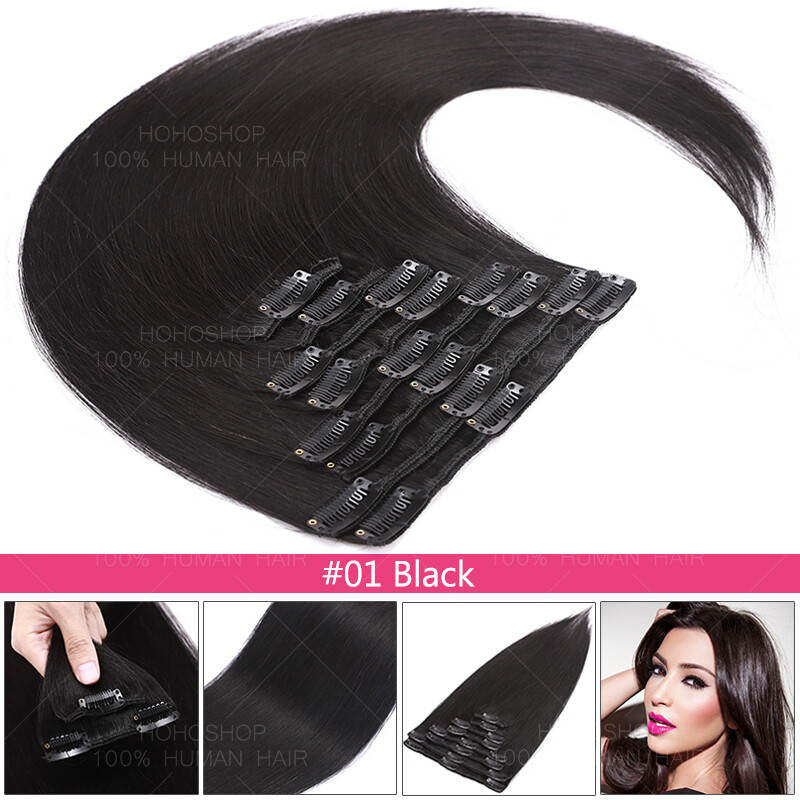 CLEARANCE Clip In Human Remy Hair Extensions Full Head 8 Pieces 22″24″ THICK