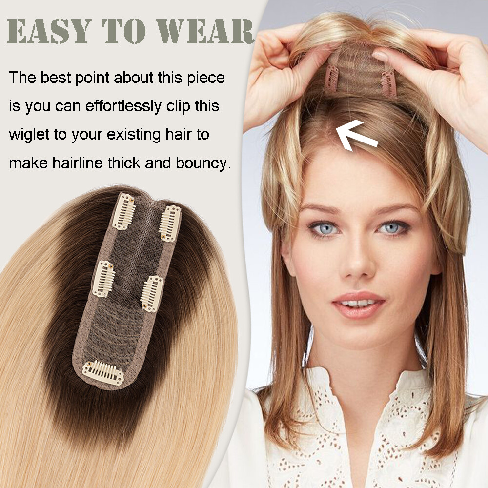 100% Real Human Hair Piece Topper Clip in Top Toupee Hairpiece Women Side Part