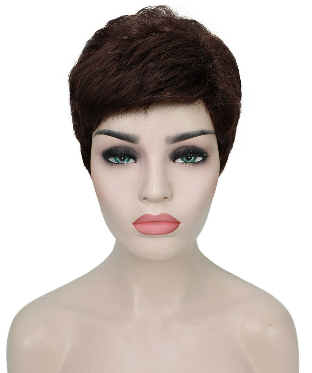 Lucille – Srraight Kanekalon Synthetic Fiber Full Wig, 1.75-3.25 in, Dark Auburn