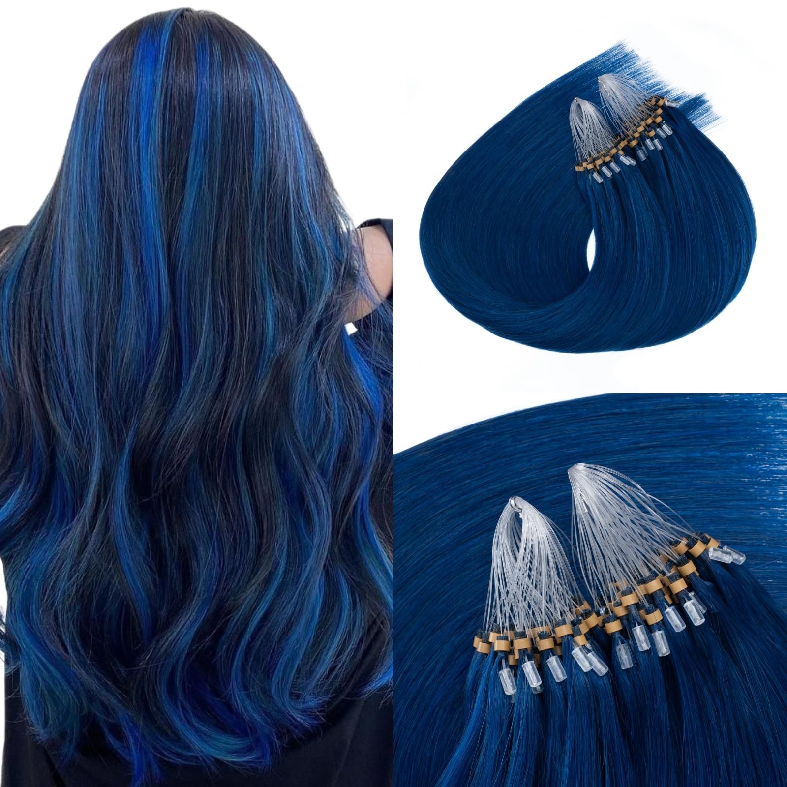 Jinyisong Microlink Hair Extensions Human Hair Blue Color Bead Hair Extensions