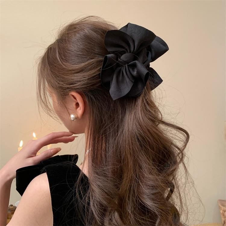 Large Fabric Bow Hair Claw Clip Retro Ponytail Braid Sweet Girl Accessory