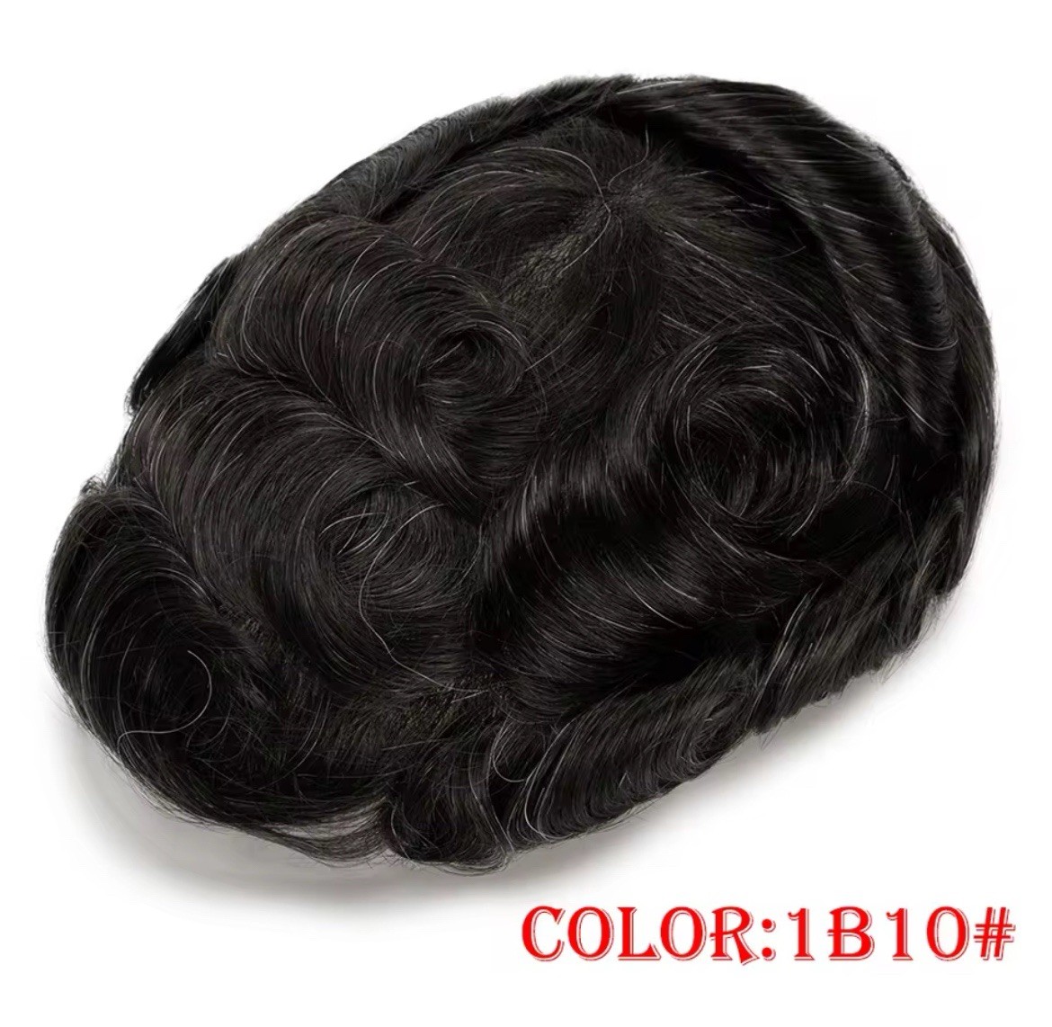 Men’s Human Hair Toupee Hairpiece Lace Base Adhesive Tape-In Wavy 5x7in