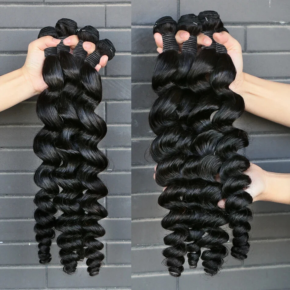 Loose Wave Double Weft 1 3 5 Human Hair Hair Curly 100% Human Hair Weave Bundle