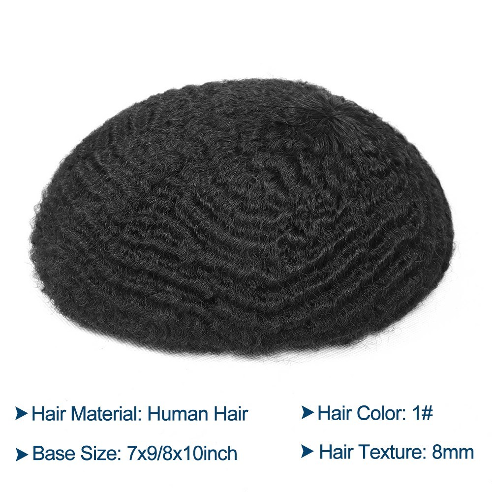 Afro Curly Human Hair Toupee Men Thin Skin African Male Toupee Full PU System