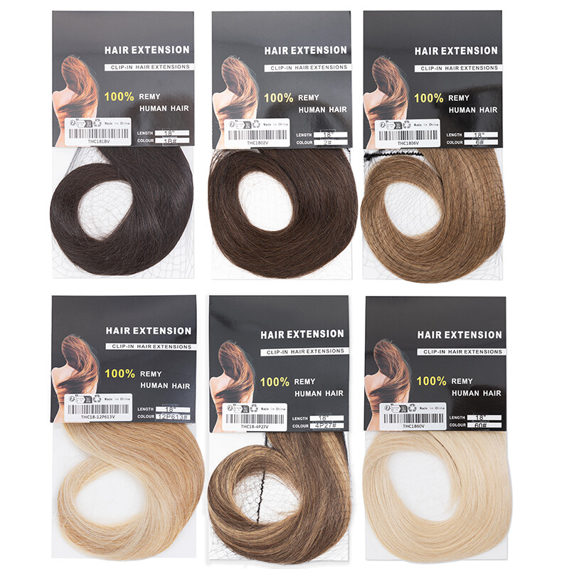 100% Clip In Remy Human Hair Extensions Full Head Black/Brown/Blonde Straight