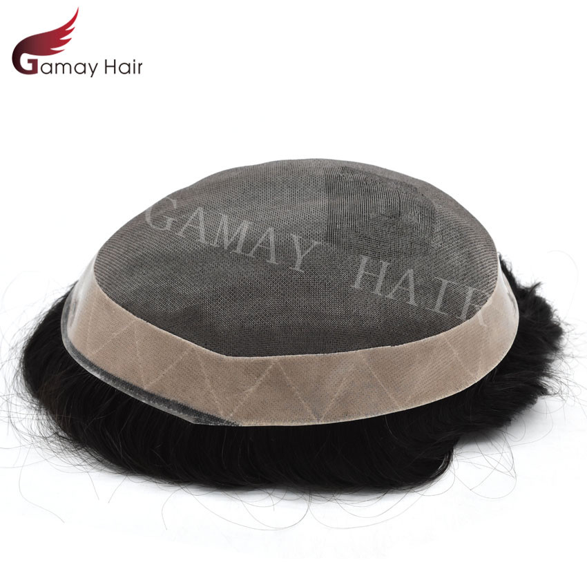 Mens Toupee Hairpiece Human Hair System Replacement Fine Mono Poly Skin Mens Wig