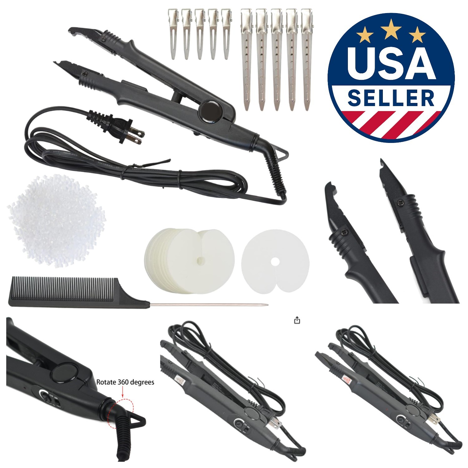 Complete Hair Styling Kit: Fusion Heat Iron, Clips, and Keratin Beads Bundle