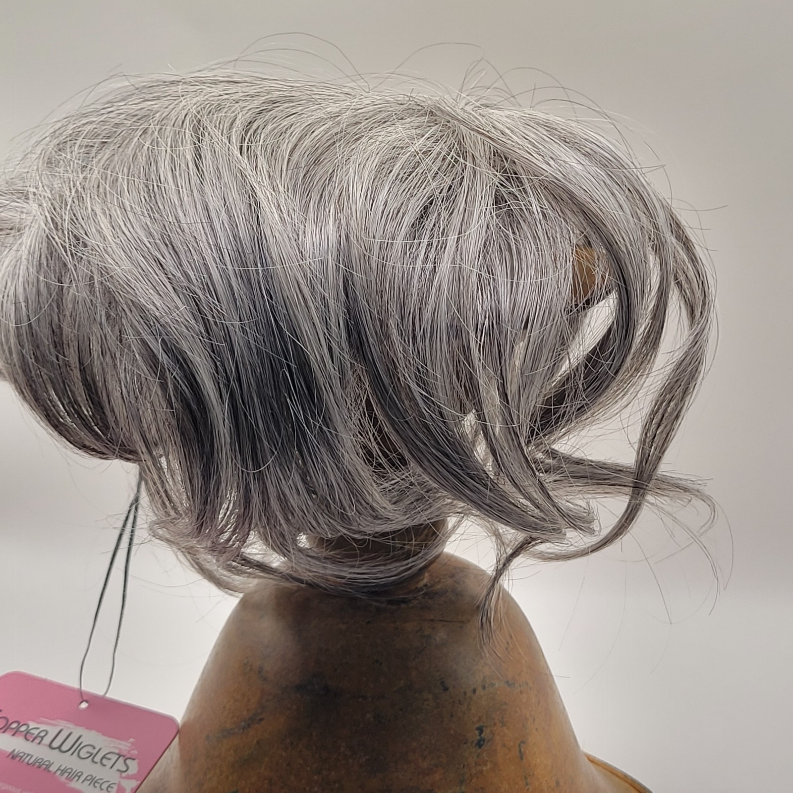 Hair Topper Natural Hair 5×6 Clip in Short Wiglet Gray Salt & Pepper Wavy Bangs
